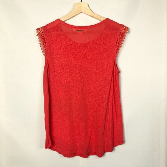 Michael Michael Kors Coral Red Cap Sleeve Linen Short Sleeve Top M - Picture 2 of 5